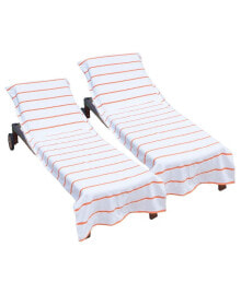 Arkwright Home chaise Lounge Cover (Pack of 2, 30x85 in.), Cotton Terry Towel with Pocket to Fit Outdoor Pool or Lounge Chair, White with Colored Stripes