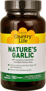 Растительные экстракты и настойки Country Life Nature's Garlic --Натуральный чеснок - 180 капсул