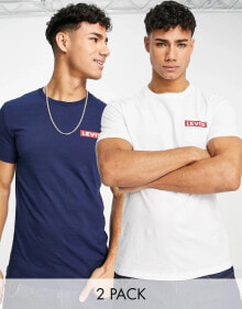 Levi's – T-Shirts in Marine/Weiß mit kleinem Boxtab-Logo im 2er-Pack