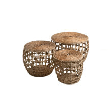 Set of Baskets Romimex Natural wicker With lid (3 Pieces)