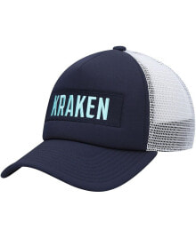 adidas men's Deep Sea Blue, White Seattle Kraken Team Plate Trucker Snapback Hat