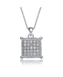 Купить кулоны и подвески Rachel Glauber: White Gold Plated with Cubic Zirconia Square Pave Pendant Necklace