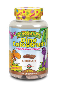 Витамины и БАДы для детей Kal Dinosaurs Dino Colostrum Детский комплекс на основе коровьего молозиво для укрепления иммунитета 300 мл 60 жевательных таблеток с шоколадным вкусом