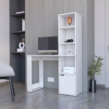 FM FURNITURE anson Computer Desk with 4-Tier Bookcase and 1-Door Cabinet