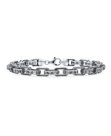 Mens Thick Heavy Solid Byzantine Scroll Chunky Strong Rectangle Link Chain Bracelet Oxidized Sterling Silver 8.5 Inch купить онлайн