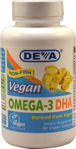 Рыбий жир и Омега 3, 6, 9 deva Vegan Omega-3 DHA Омега-3 ДГК из микроводорослей 200 мг 90 веганских капсул