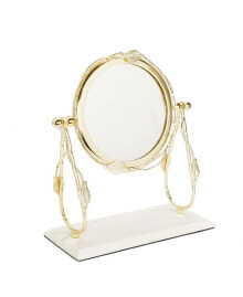 Classic Touch table Mirror with Leaf Design Border and Marble Base, 5