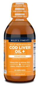Рыбий жир и Омега 3, 6, 9 Wiley's Finest Norwegian Cod Liver Oil Масло печени норвежской трески с витаминами D3 и Е 250 мл 50 порций