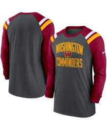 Men's Heathered Charcoal, Burgundy Washington Commanders Tri-Blend Raglan Athletic Long Sleeve Fashion T-shirt