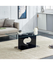 Simplie Fun modern coffee table with tempered glass top and black legs