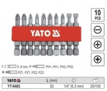 Биты для электроинструмента yato Końcówki wkrętakowe 5,6mm Ph1 Ph2 Pz1 Pz2 50mm 1/4 10szt. YT-0483