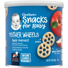 Печенье, супы, макароны для малышей гербер, Teether Wheels, для малышей от 8 месяцев, с яблоком, 42 г (1,48 унции)