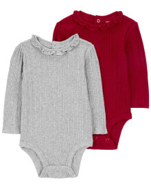 Baby 2-Pack Ruffle-Neck Holiday Bodysuits