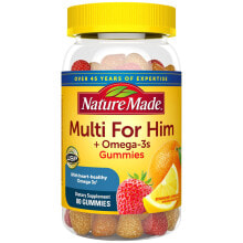 Витаминно-минеральные комплексы Nature Made Adult Gummies Multi for Him plus Omega-3 Мультивитаминный комплекс для мужчин с омега-3   80 мармеладок со вкусом лимона, апельсина и клубники