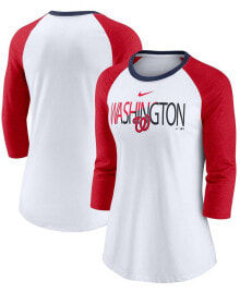 Nike women's White, Heathered Red Washington Nationals Color Split Tri-Blend 3/4 Sleeve Raglan T-shirt