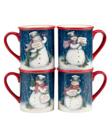 Certified International snowman Greetings Mugs, Set of 4