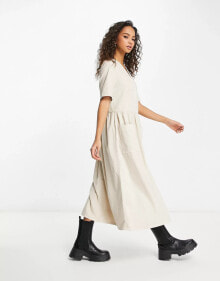 Monki – Midi-Hemdblusenkleid mit Vordertasche