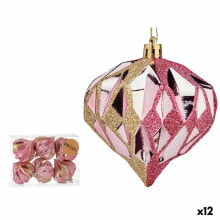 Set of Christmas balls Diamond Pink Golden Plastic 8 x 9 x 8 cm (12 Units)