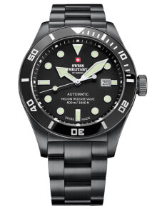 Мужские наручные часы с черным браслетом Swiss Military SMA34075.04 Automatic 44mm 50ATM