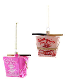 Cody Foster & Co. Chinese Take Out Box Pink Set Of 2 Ornaments Pink