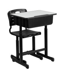 EMMA+OLIVER adjustable Height Student Desk And Chair With Pedestal Frame