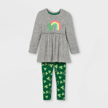 Купить детские комплекты одежды для малышей Cat & Jack: Cat & Jack Toddler Girls Rainbow Long Sleeve Top and Leggings Set Size 2T