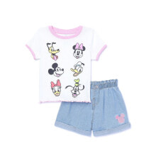 Купить детские комплекты одежды для малышей Disney: 2-Pcs Disney Mickey & Friends Girls Top & Denim Shorts Outfit Set 3T Multicolor