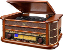 Dual NR 4 Nostalgie Musikanlage mit Plattenspieler (UKW-Tuner, MW-Radio, CD-RW, MP3, USB, Kassette, Aux-In) braun