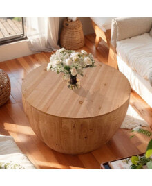 Simplie Fun retro Barrel Coffee Table with Storage, Solid Wood and MDF