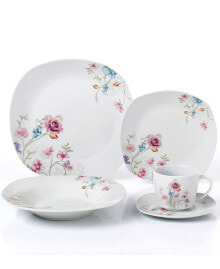 Lorren Home Trends small Floral Design Square Dinnerware Set, 20 Piece