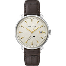 Мужские наручные часы с коричневым кожаным ремешком Bulova 96B359 Frank Sinatra automatic mens 40mm 3ATM