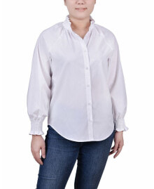 Женские блузки и кофточки petite Cinch Sleeve Button Front Blouse