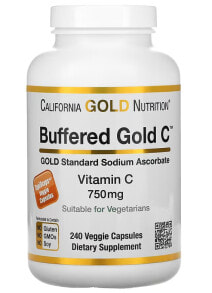 Витамин С California Gold Nutrition Buffered Gold C 750 mg,Буферизованный витамин C в капсулах,750 мг,240 растительных капсул, 2 упаковки