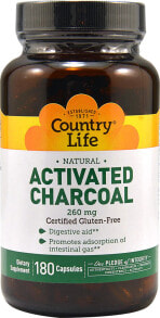 Витамины и БАДы для пищеварительной системы country Life Activated Charcoal Активированный уголь без глютена 260 мг 180 капсул