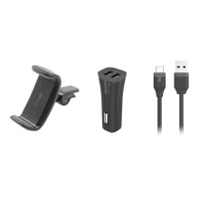 Держатели для телефонов, планшетов, навигаторов в автомобиль MUVIT Air Vent Universal Mobile Car Support 6.2 Inches With 2 USB 2A Charge Ports And USB To Type C Cable 1m Pack