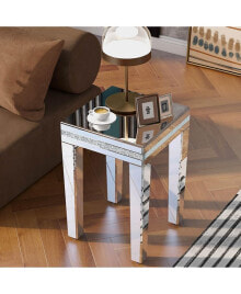 Simplie Fun fashionable Modern Glass Mirrored Side Table, Easy Assembly End Table with Crystal Design and