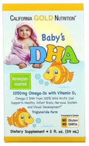 Витамины и БАДы для детей california Gold Nutrition Baby&#039;s DHA, Omega-3s with Vitamin D3, ДГК для детей омега-3 с витамином D3, 1050 мг, 59 мл