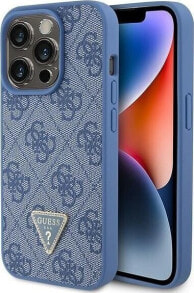 Купить чехлы для смартфонов Guess: Guess Guess GUHCP15LP4TDPB iPhone 15 Pro 6.1" niebieski/blue hardcase Leather 4G Triangle Strass