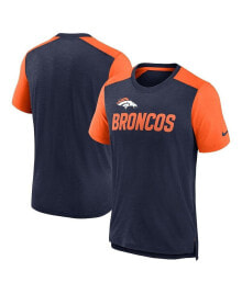 Nike men's Heathered Navy, Heathered Orange Denver Broncos Color Block Team Name T-shirt