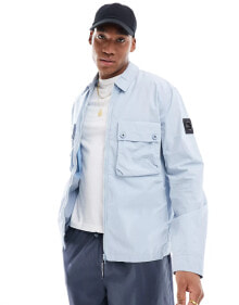 Купить мужские рубашки Marshall Artist: Marshall Artist overshirt in washed parachute cotton in light blue