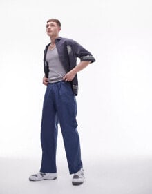 Купить мужские брюки Topman: Topman smart compact cotton wide leg trouser in navy