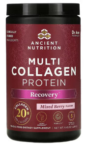 Коллаген Ancient Nutrition Multi Collagen Protein Recovery Порошок с мультиколлагановым комплексом из пищевых источников типов I, II, III, V и X с протеинами 268 г с ягодным вкусом