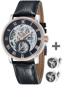 Мужские наручные часы с ремешком Мужские наручные часы с черным кожаным ремешком Thomas Earnshaw ES-8041-04-Set-Cufflinks Westminster automatic