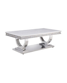 Simplie Fun zander Coffee Table, White Printed Faux Marble & Mirrored Silver Finish