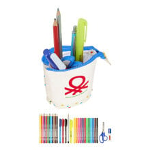 School Case with Accessories Benetton Topitos White (8 x 19 x 6 cm) (32 Pieces)