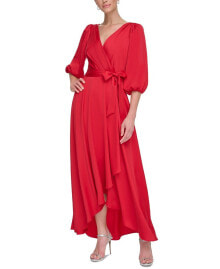 DKNY women's Faux-Wrap Balloon-Sleeve Belted Dress