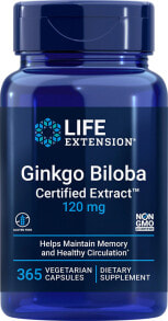 Гинкго Билоба life Extension Ginkgo Biloba Certified Extract  Экстракт листьев гинкго билоба 120 мг 365 растительных капсул