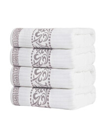 Superior athens Cotton with Greek Scroll and Floral Pattern, 4 Piece Bath Towel Set