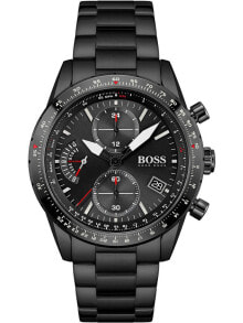 Мужские наручные часы с черным браслетом Hugo Boss 1513854 Pilot Edition chronograph 44mm 5ATM