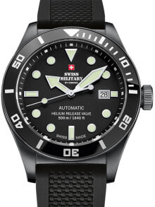 Мужские наручные часы с ремешком мужские наручные часы с черным силиконовым ремешком Swiss Military SMA34075.05 Diver automatic 44 mm 50ATM